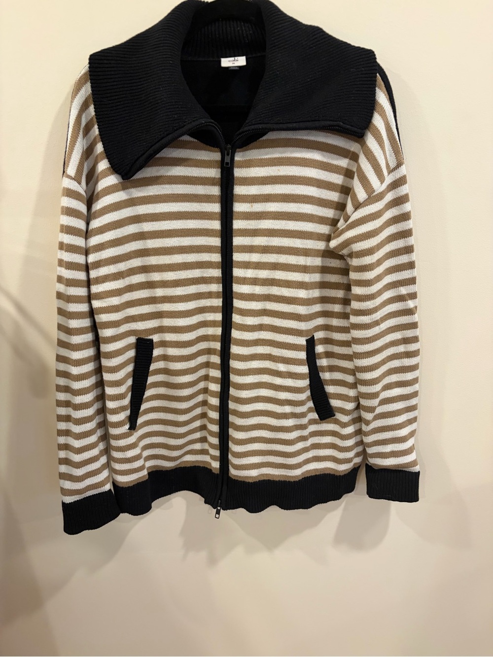 Cabi Striped Zip-Front Sweater Size M